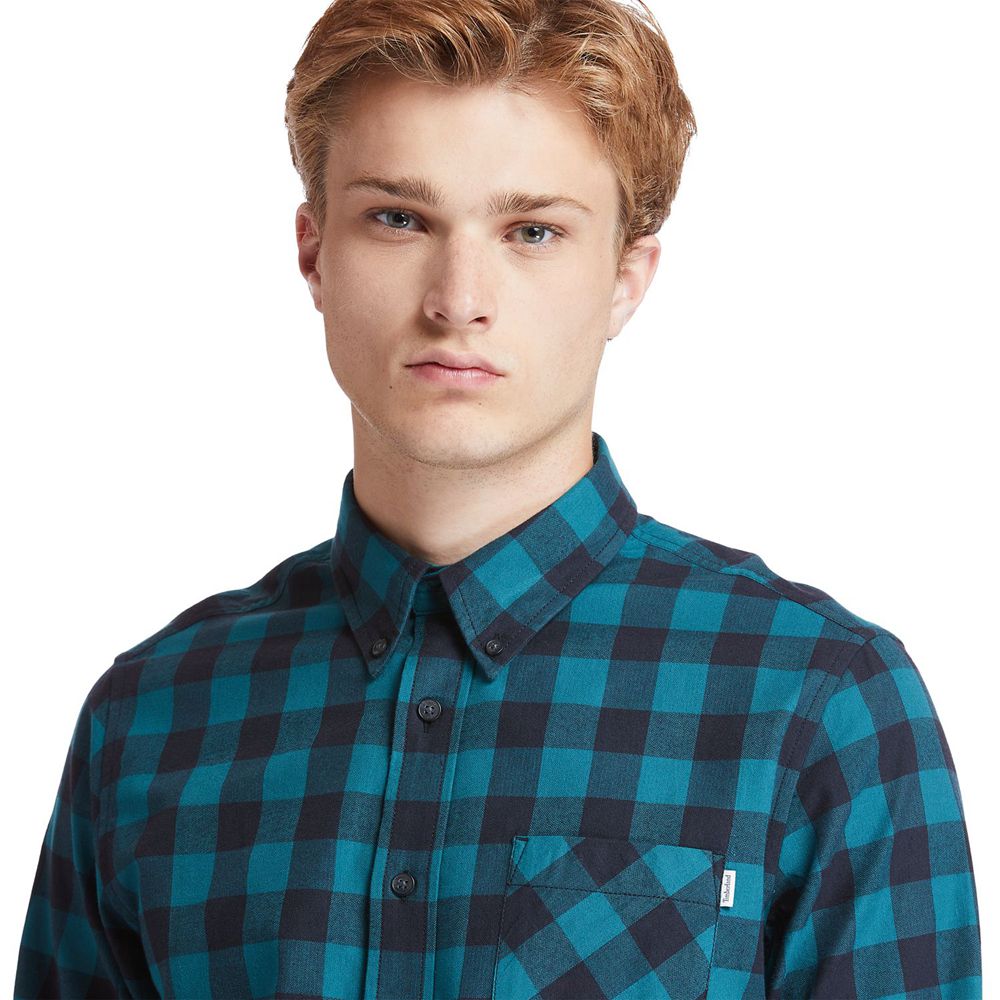 Camasi Timberland Barbati Albastri/Negrii - Nashua River Long-Sleeve Flannel Check - Romania - JXRDM